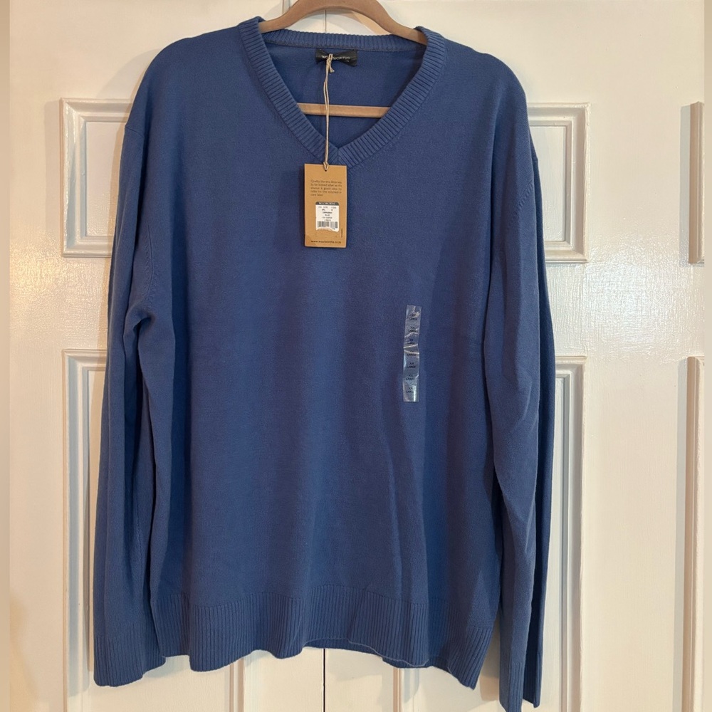 NWT Vintage Woolworth’s Men’s Blue Vneck Super Soft Sweater size XXL